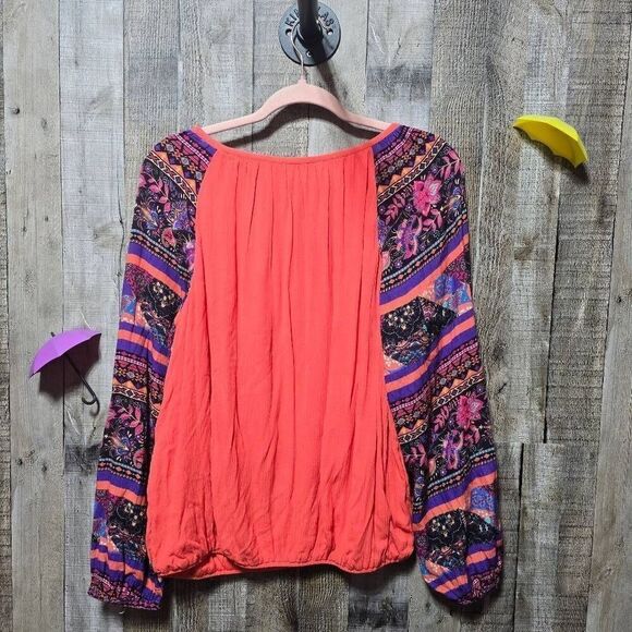 Soft Surroundings Orange Blame Rio Floral Embroidered Blouse - Picture 4 of 6